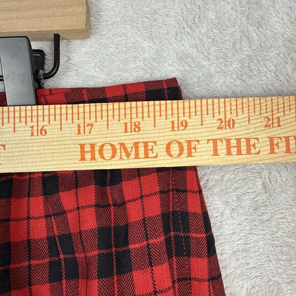 Vtg Worsted Wool Skirt 22W Red Black Plaid Pleats Academia Preppy Old Money Kilt - Picture 9 of 13